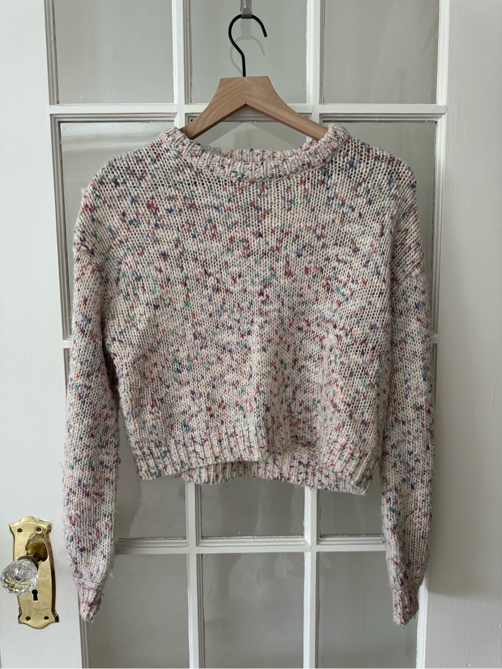 Cream & Colorful Speckled Crewneck Chunky Knit Fun Festive Sweater Fall Casual